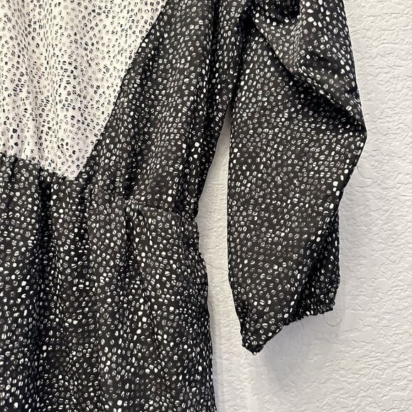 H&M Polka Dot Dress 3/4 Sleeve Semi Sheer Cinch Waist Black & White Size 12 - Picture 6 of 14